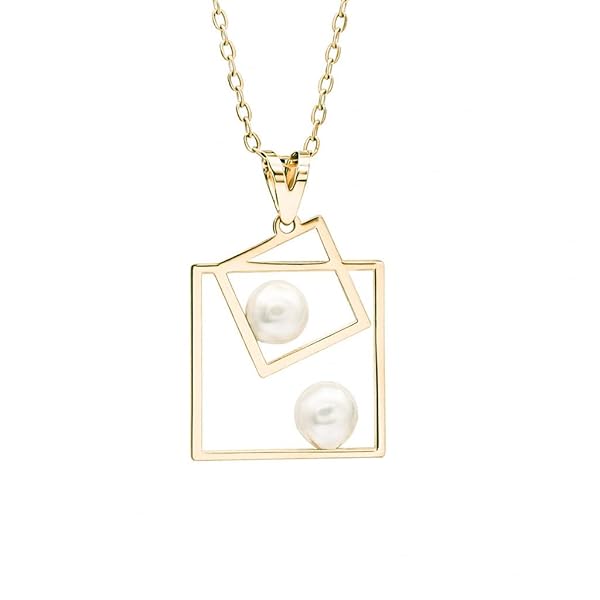 Pendentif – or 18 carats – 1.17 gr – carrés imbriqués avec perles, Élégance contemporaine – Valeur refuge – Idée cadeau – poinçon 750 – Certificat d’authenticité – Salia Gold Paris