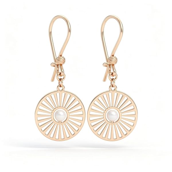 Boucles d’oreilles Enfileur Femme – or 18 carats – 2.50 gr – soleil ajouré avec perle – Valeur refuge – Idée cadeau – poinçon 750 – Certificat d’authenticité – Salia Gold Paris