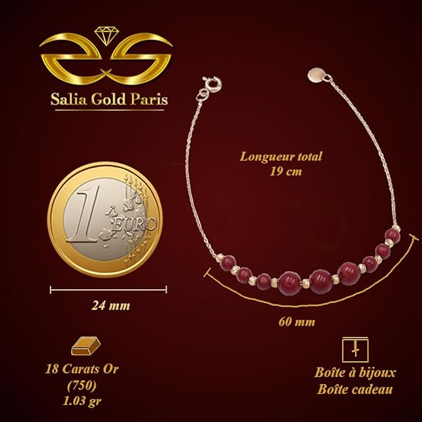 Bracelet Femme – or 18 carats – 1.03 gr – style raffiné avec pierres rouges éclatantes – Valeur refuge – Idée cadeau – poinçon 750 – Certificat d’authenticité – Salia Gold Paris - Image 4