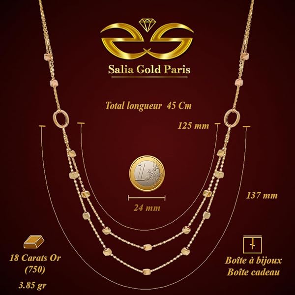 Collier – or 18 carats – 3.85 gr – design graine ovale à deux rangs avec perles cubiques – symbole élégant – Valeur refuge – Idée cadeau – poinçon 750 – Certificat d’authenticité – Salia Gold Paris - Image 4