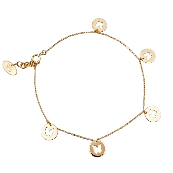 Bracelet Femme – or 18 carats – 2.01 gr – fin et avec pendentifs ronds ajourés papillon – Valeur refuge – Idée cadeau – poinçon 750 – Certificat d’authenticité – Salia Gold Paris
