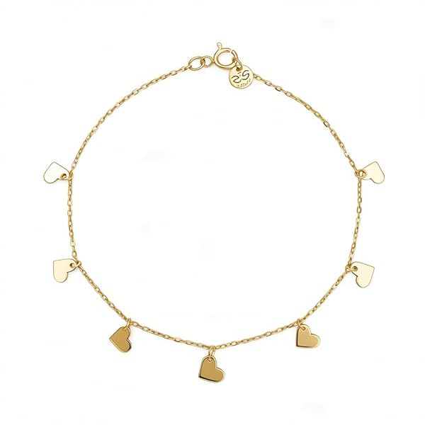 Bracelet Femme – or 18 carats – 1.30 gr – fin et avec pendentifs cœurs ronds petits & grands – Valeur refuge – Idée cadeau – poinçon 750 – Certificat d’authenticité – Salia Gold Paris