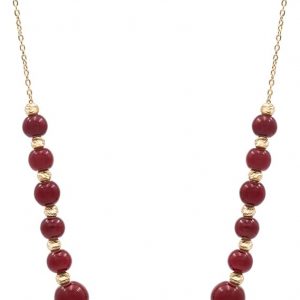 Women's 18-carat yellow gold necklace – shiny red stones & faceted gold beads – timeless elegance for any occasion. Salia Gold Paris, Gold, No Gemstone
