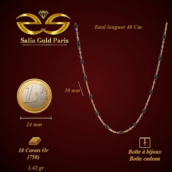 Collier Femme – or 18 carats – 1.42 gr – chaîne émaillée noire, élégance – Valeur refuge – Idée cadeau – poinçon 750 – Certificat d’authenticité – Salia Gold Paris - Image 3