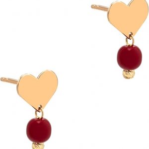 18K Yellow Gold Women's Heart Stud Earrings - Romantic Design with Red Pearl - Elegant Gift Idea Salia Gold Paris