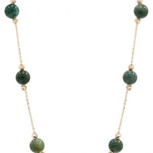 Collier femme or jaune 18 carats – Pierres vertes naturelles et perles dorées – Élégance lumineuse et design intemporel – Salia Gold Paris