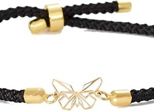 18K Gold Women's Bracelet - Black Braided Cord with Delicate Yellow Gold Butterfly - Fine Jewellery and Elegant Gift for Birthday or Valentine's Day - Sali Gold Paris - 0.3g