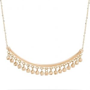 Collier femme or jaune 18 carats – Design croissant avec boules suspendues scintillantes – Élégance dansante et raffinement – Salia Gold Paris