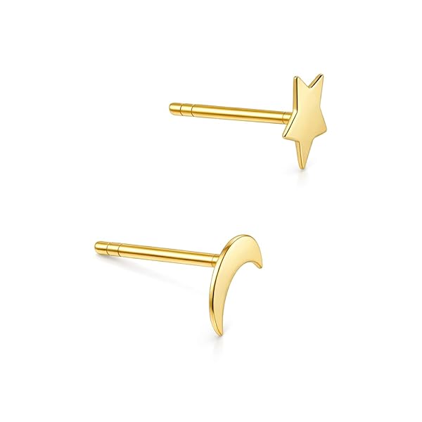 Boucles d’oreilles Bouton pressoir – or 18 carats – 0.53 gr – design motif lune & étoile, élégance céleste – Valeur refuge – Idée cadeau – poinçon 750 – Certificat d’authenticité – Salia Gold Paris
