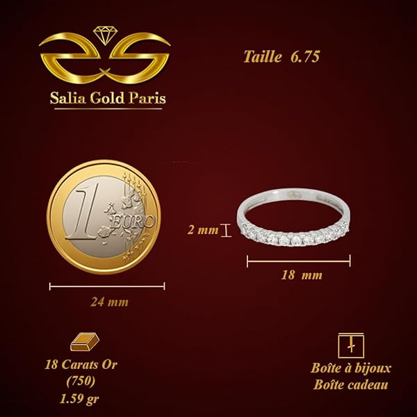 Bague Femme – or blanc 18 carats – 1.59 gr – demi-alliance diamants ronds sertis griffes, élégance joaillière – Valeur refuge – Idée cadeau – poinçon 750 – Certificat d’authenticité – Salia Gold Paris - Image 4