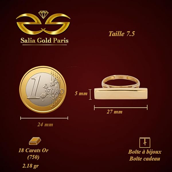 Bague – or 18 carats – 2.18 gr – design rectangulaire élégant, style moderne et raffiné – symbole élégant – Valeur refuge – Idée cadeau – poinçon 750 – Certificat d’authenticité – Salia Gold Paris - Image 4