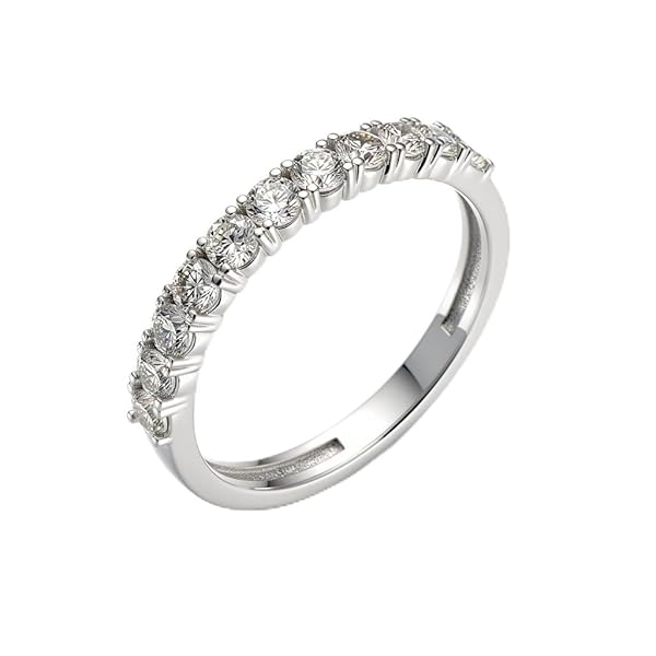 Bague Femme – or blanc 18 carats – 1.59 gr – demi-alliance diamants ronds sertis griffes, élégance joaillière – Valeur refuge – Idée cadeau – poinçon 750 – Certificat d’authenticité – Salia Gold Paris