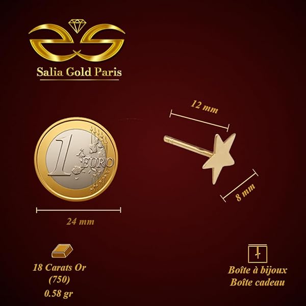 Boucles d’oreilles Bouton pressoir – or 18 carats – 0.58 gr – puces, design étoile, finition polie artisanale – Valeur refuge – Idée cadeau – poinçon 750 – Certificat d’authenticité – Salia Gold Paris - Image 4