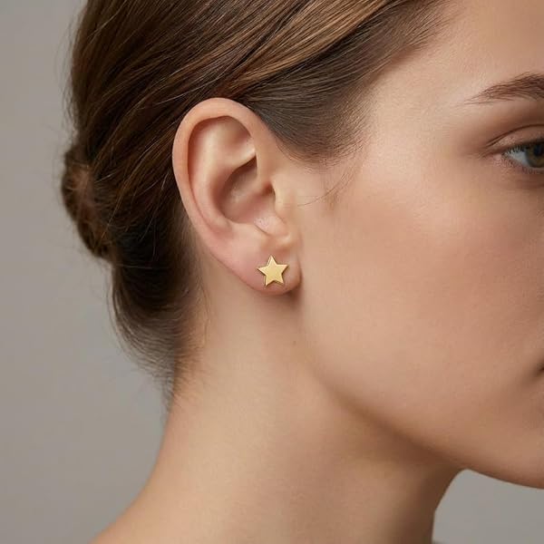 Boucles d’oreilles Bouton pressoir – or 18 carats – 0.58 gr – puces, design étoile, finition polie artisanale – Valeur refuge – Idée cadeau – poinçon 750 – Certificat d’authenticité – Salia Gold Paris - Image 3