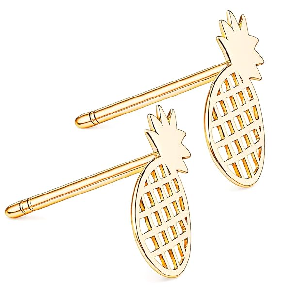 Boucles d’oreilles Bouton pressoir – or 18 carats – 0.6 gr – design motif ananas délicat – touche exotique – Valeur refuge – Idée cadeau – poinçon 750 – Certificat d’authenticité – Salia Gold Paris