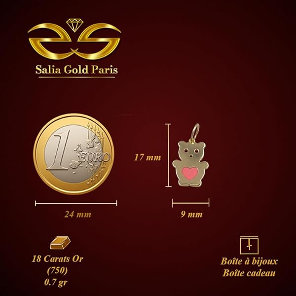 Pendentif – or rose 18 carats – 0.7 gr – ours cœur rose émaillé, bijou fin – Valeur refuge – Idée cadeau – poinçon 750 – Certificat d’authenticité – Salia Gold Paris - Image 4
