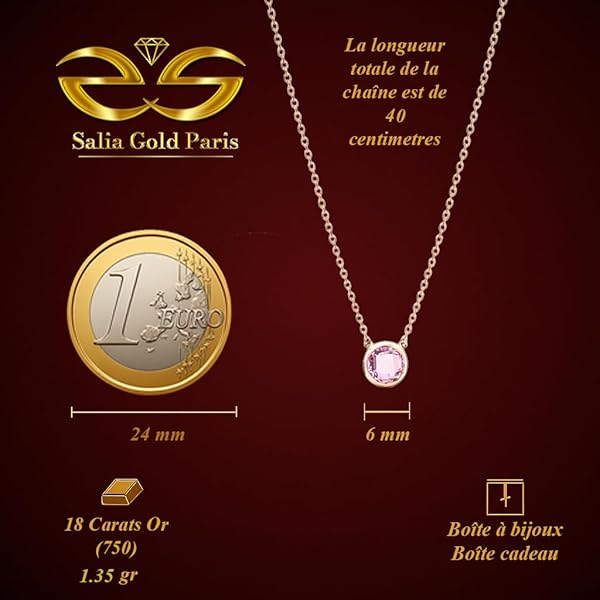 Collier – or jaune 18 carats – 1.30 gr – design pierre rose minimaliste – symbole élégant – Valeur refuge – Idée cadeau – poinçon 750 – Certificat d’authenticité – Salia Gold Paris - Image 4