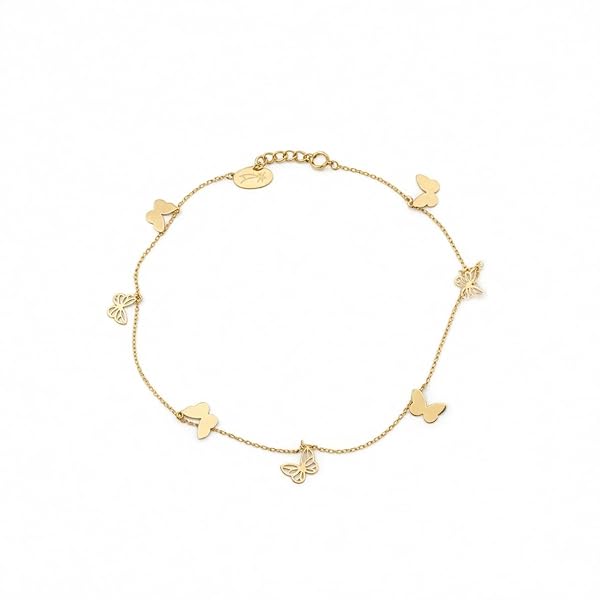Salia Gold Paris Bracelet cheville – or 18 Carats – 2.16 gr – Décorés de papillons suspendus – Valeur refuge – Idée cadeau – poinçon 750 – Certificat d’authenticité