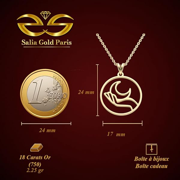 Salia Gold Paris Collier – or 18 Carats – 2.25 gr – Une lune délicatement tenue dans la main – Valeur refuge – Idée cadeau – poinçon 750 – Certificat d’authenticité - Image 4