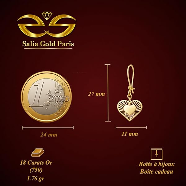 Boucles d'oreilles – or 18 Carats – 1.76 gr – cœur ajouré – Valeur refuge – Idée cadeau – poinçon 750 – Certificat d’authenticité – Salia Gold Paris - Image 4
