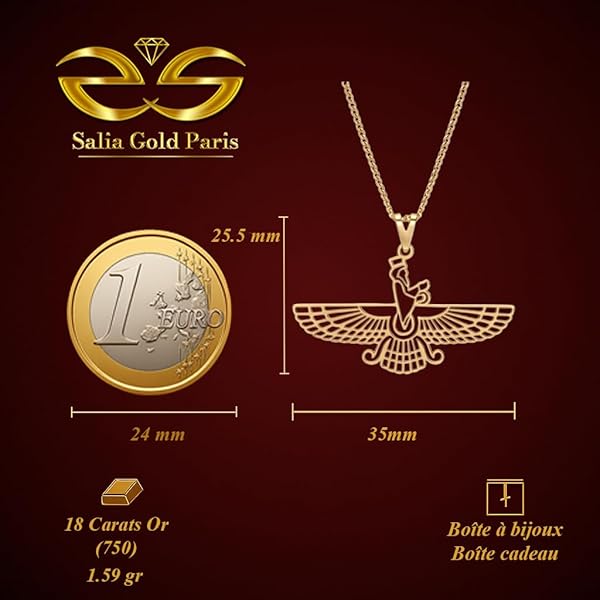 Salia Gold Paris Pendentif – or 18 Carats – 1.59 gr – symbole du Zoroastrisme – Valeur refuge – Idée cadeau – poinçon 750 – Certificat d’authenticité - Image 4