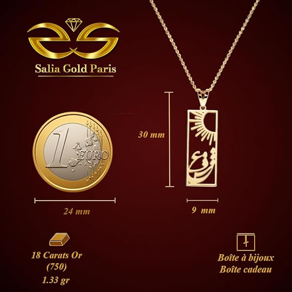 Salia Gold Paris Pendentif – or 18 Carats – 1.33 gr – design soleil et inscription amour – Valeur refuge – Idée cadeau – poinçon 750 – Certificat d’authenticité - Image 4