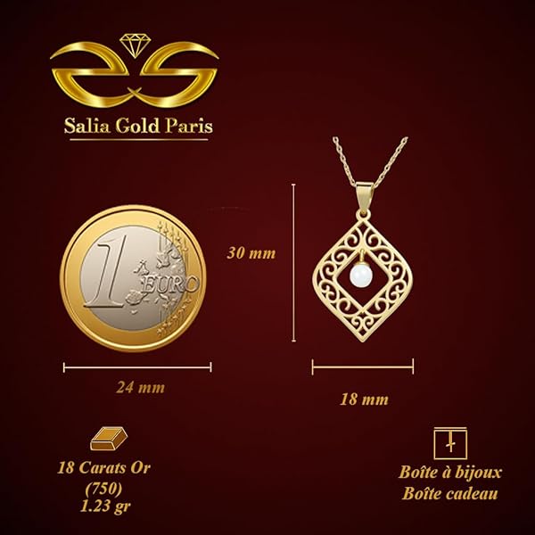 Salia Gold Paris Pendentif – or 18 Carats – 1.23 gr – Losange décoré d’une perle centrale – Valeur refuge – Idée cadeau – poinçon 750 – Certificat d’authenticité - Image 4