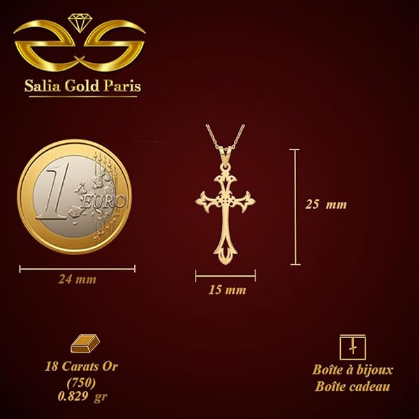 Salia Gold Paris Pendentif – or 18 carats – 0.829 gr – croix ajourée – Valeur refuge – Idée cadeau – poinçon 750 – Certificat d’authenticité - Image 4