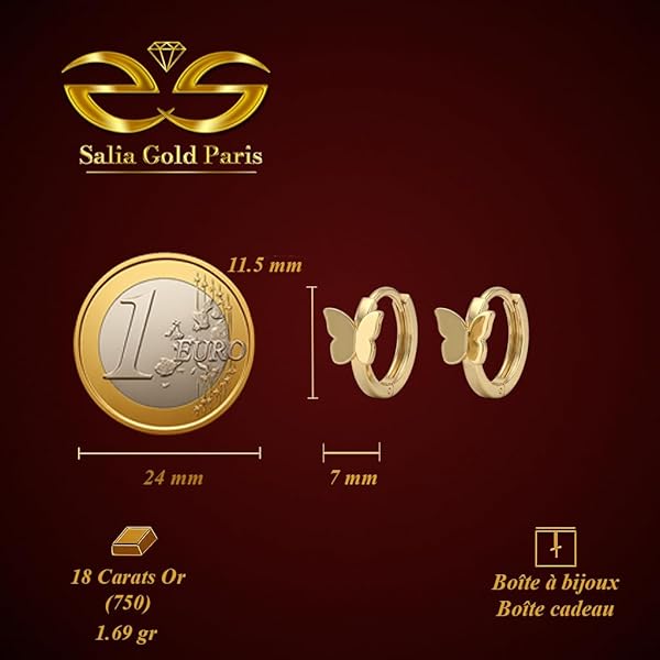 Boucles d'oreilles – or 18 Carats – 1.69 gr – papillon doré – Valeur refuge – Idée cadeau – poinçon 750 – Certificat d’authenticité – Salia Gold Paris - Image 4