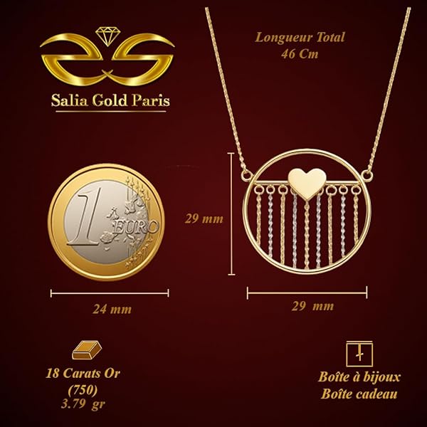 Salia Gold Paris Collier – or 18 Carats – 3.79 gr – Cœur en cascade de chaînes dorées – Valeur refuge – Idée cadeau – poinçon 750 – Certificat d’authenticité - Image 4
