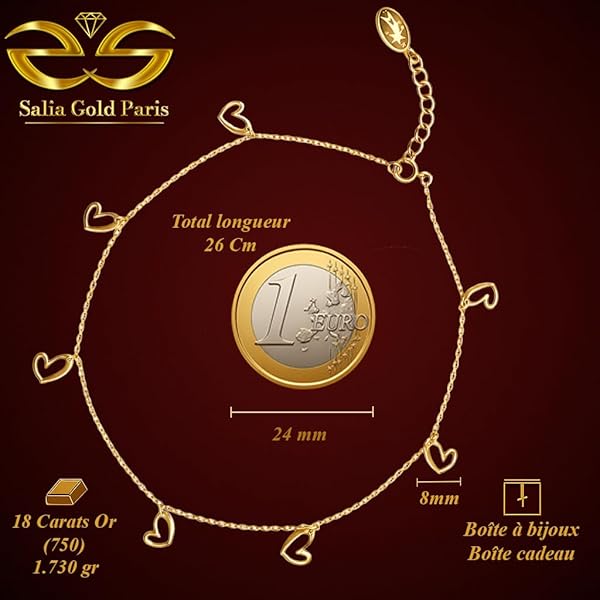 Salia Gold Paris Bracelet cheville – or 18 Carats – 2.16 gr – Décorés de papillons suspendus – Valeur refuge – Idée cadeau – poinçon 750 – Certificat d’authenticité - Image 4