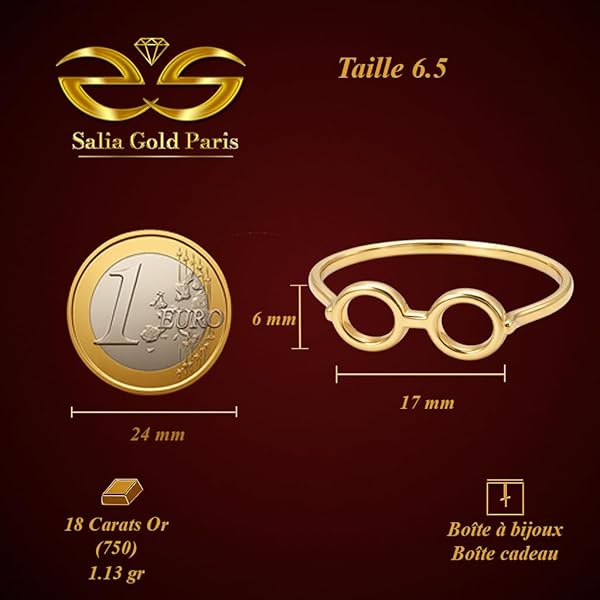 Salia Gold Paris Bague – or 18 carats – 1.13 gr – lunettes originales – Valeur refuge – Idée cadeau – poinçon 750 – Certificat d’authenticité - Image 4