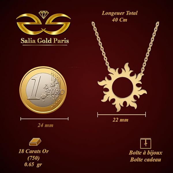 Salia Gold Paris Collier – or 18 carats – 0.65 gr – Soleil chaud et éclatant – Valeur refuge – Idée cadeau – poinçon 750 – Certificat d’authenticité - Image 4