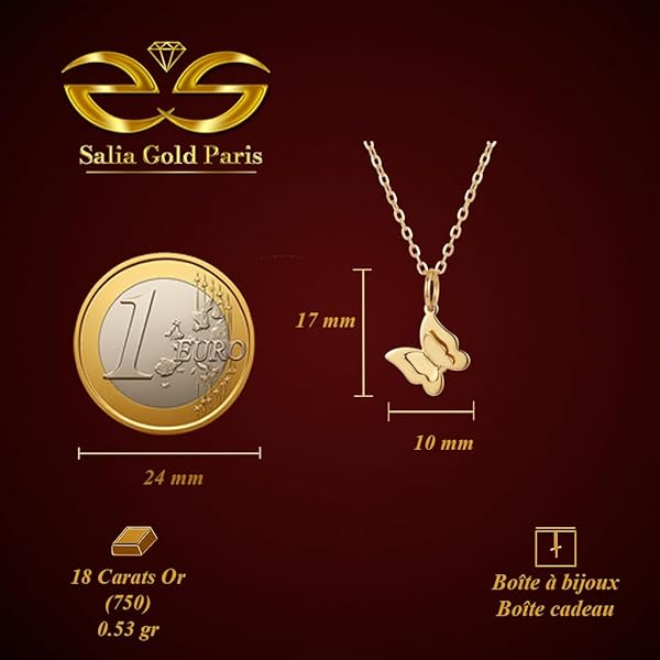 Salia Gold Paris Pendentif – or 18 carats – 0.53 gr – Papillon double à éclat lumineux – Valeur refuge – Idée cadeau – poinçon 750 – Certificat d’authenticité - Image 4