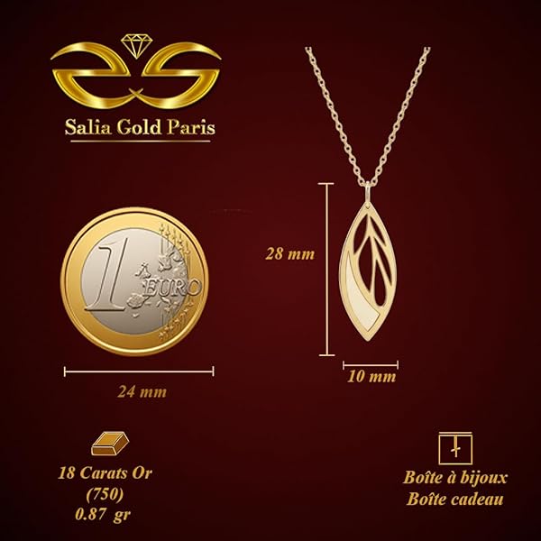 Salia Gold Paris Pendentif – or 18 carats – 0.87 gr – Feuille magnifique en clair-obscur – Valeur refuge – Idée cadeau – poinçon 750 – Certificat d’authenticité - Image 4