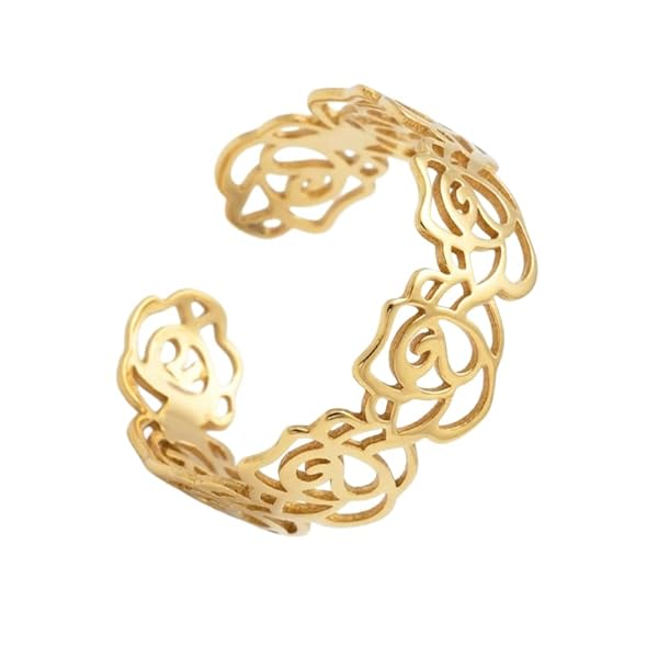 Bague – or 18 carats – 1.75 gr – rangée de roses ajourées – Valeur refuge – Idée cadeau – poinçon 750 – Certificat d’authenticité – Salia Gold Paris