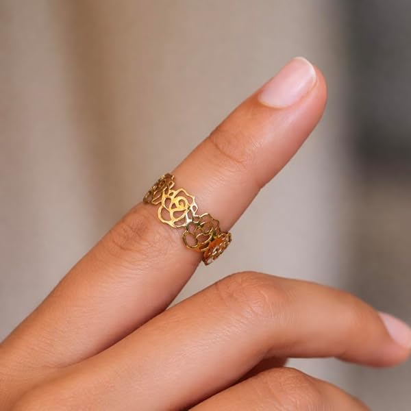 Bague – or 18 carats – 1.75 gr – rangée de roses ajourées – Valeur refuge – Idée cadeau – poinçon 750 – Certificat d’authenticité – Salia Gold Paris - Image 3