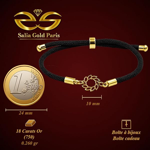 Bracelet – or 18 carats – 0.26 gr – plaque ronde feuilles d’olivier – Valeur refuge – Idée cadeau – poinçon 750 – Certificat d’authenticité – Salia Gold Paris - Image 4