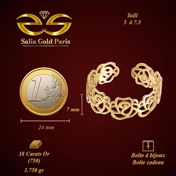Bague – or 18 carats – 1.75 gr – rangée de roses ajourées – Valeur refuge – Idée cadeau – poinçon 750 – Certificat d’authenticité – Salia Gold Paris - Image 4