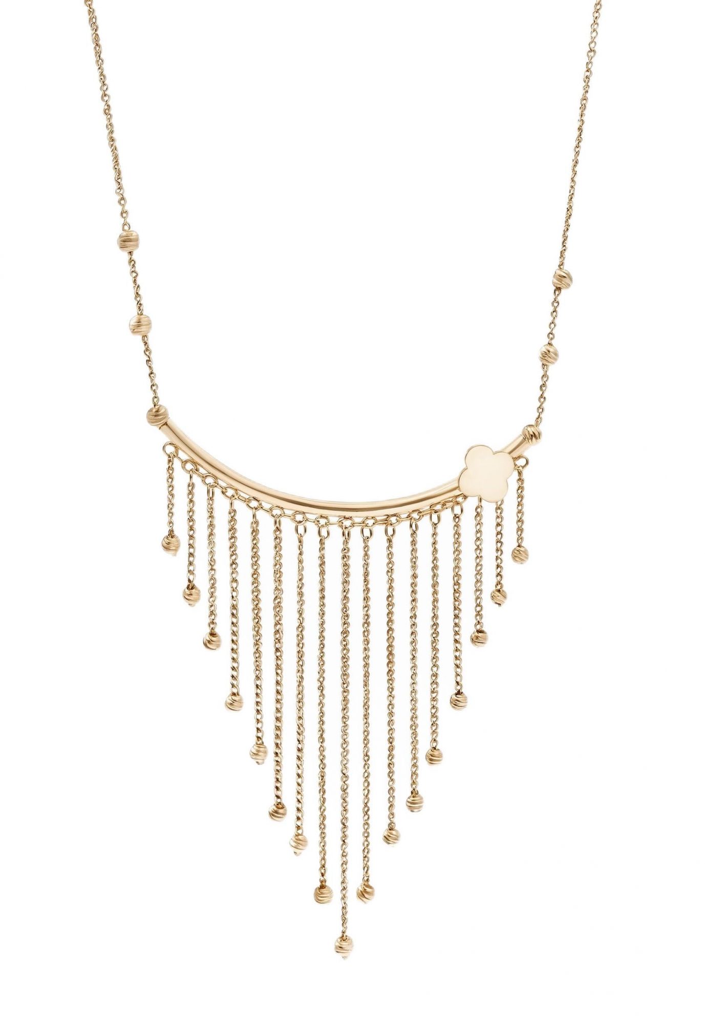 18K Gold Necklace — Flowing Tassels and Hanging Faceted Gold Beads - Image 1