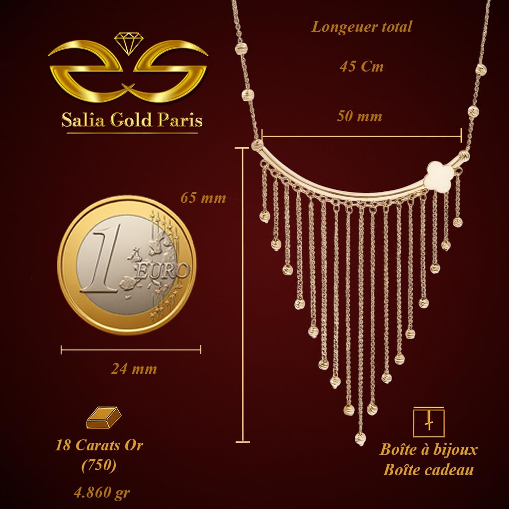 18K Gold Necklace — Flowing Tassels and Hanging Faceted Gold Beads - Image 3