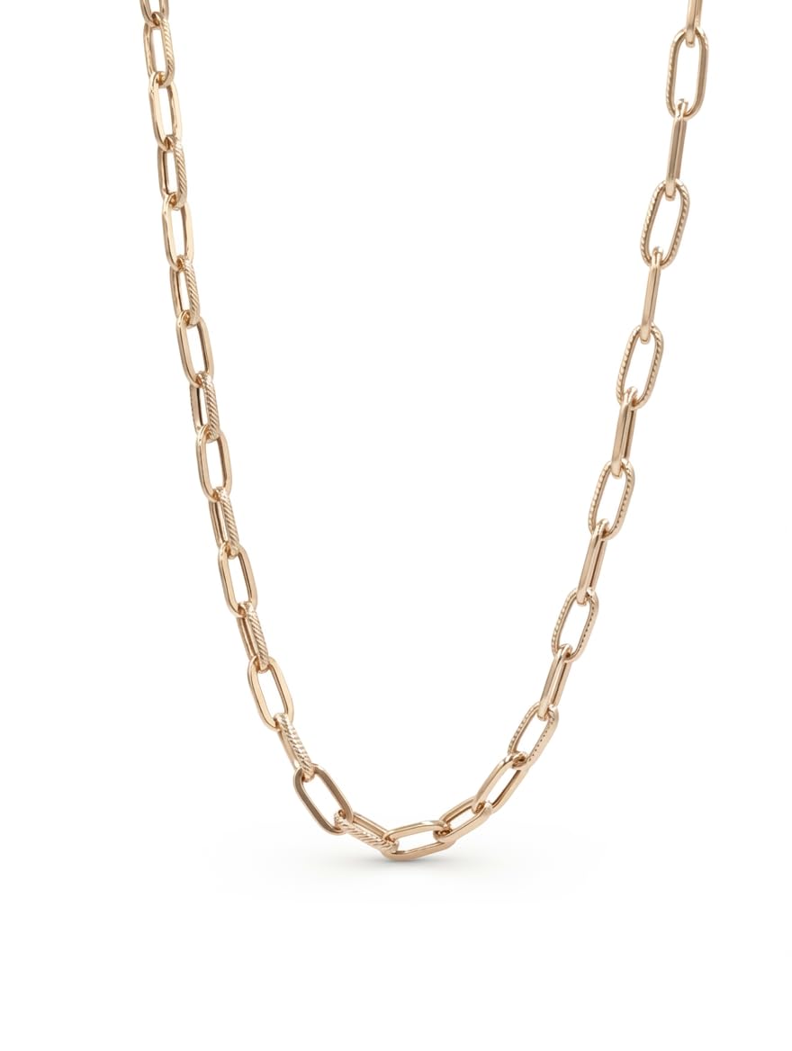 Collier 6.700 Gr –Les Maillons Rectangles Alternés Chics et Haut — Bijou Tendance, Idée Cadeau - Image 1