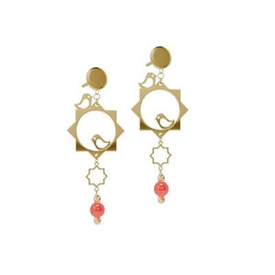 Boucles-doreilles-or-18k-193gr-Or-design-oiseau-Merle-avec-pierre-pendante-rouge-Salia-Gold-Paris-B0FRYBZ3RB