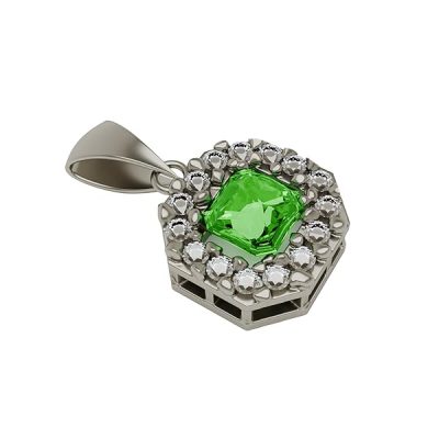 Pendentif-or-jaune-18-carats-048gr-Or-blanch-7501000-Design-carre-avec-pierre-verte-emeraude-et-halo-de-pierres-B0FRB2JR7W