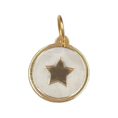 Pendentif-or-jaune-18-carats-06-gr-Or-7501000-Cercle-Emaille-Blanc-avec-Etoile-Doree-Design-Elegant-et-Symbo-B0FZWCVN1R
