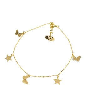 Bracelet or jaune 18 carats 1,73 gr Or jaune 750/1000 – Bracelet fin et élégant avec pendentifs papillon & étoile – Salia Gold Paris