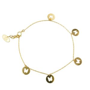 Bracelet or jaune 18 carats 2,01 gr Or 750/1000 – Bracelet fin et élégant avec pendentifs ronds ajourés papillon – Salia Gold Paris
