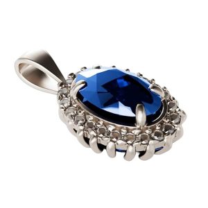 Pendentif or blanc 18 carats 0.84gr Or 750/1000 – Design ovale avec pierre facettée centrale et pavage scintillant – Salia Gold Paris