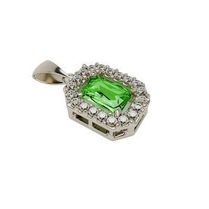 Pendentif or blanc18 carats 0.61gr Or blanc 750/1000 rectangulaire pierre verte taille émeraude et oxyde blanc – Élégance géométrique – Salia Gold Paris