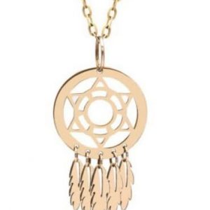 Pendentif Dream cather or jaune 18 carats – Plumes fines 25 x 13 mm 1.10 gr Or 750/1000– Élégance bohème et légèreté symbolique – Salia Gold Paris